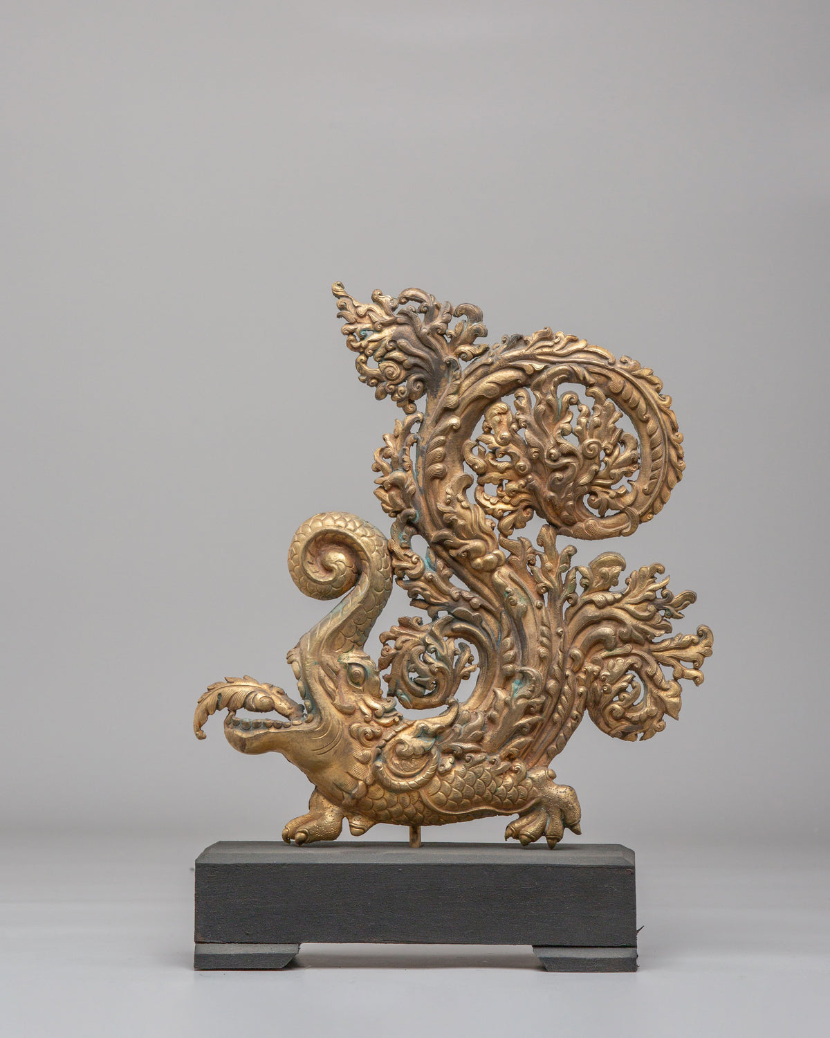 Handcrafted Makara Sculpture Pair | Gold Plated Copper Artwork