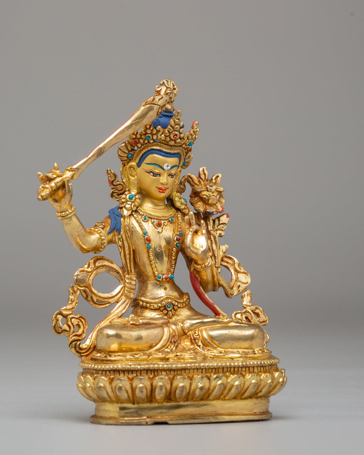 24K Gold Plated Manjushri Sculpture | Wisdom Deity Sculpture