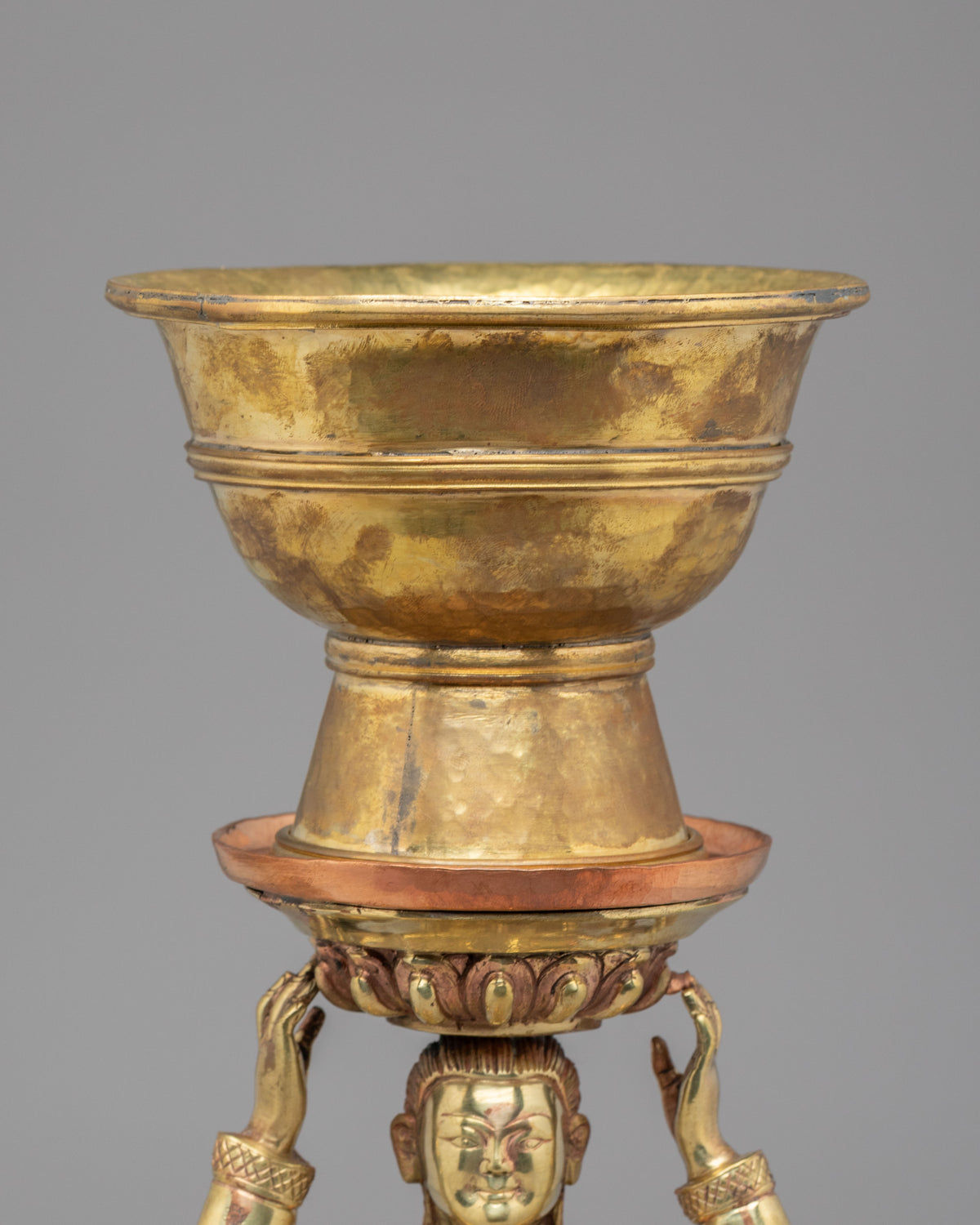 Tibetan Butter Lamp For Buddhist Shrine | Brass Lamp with Copper Holder