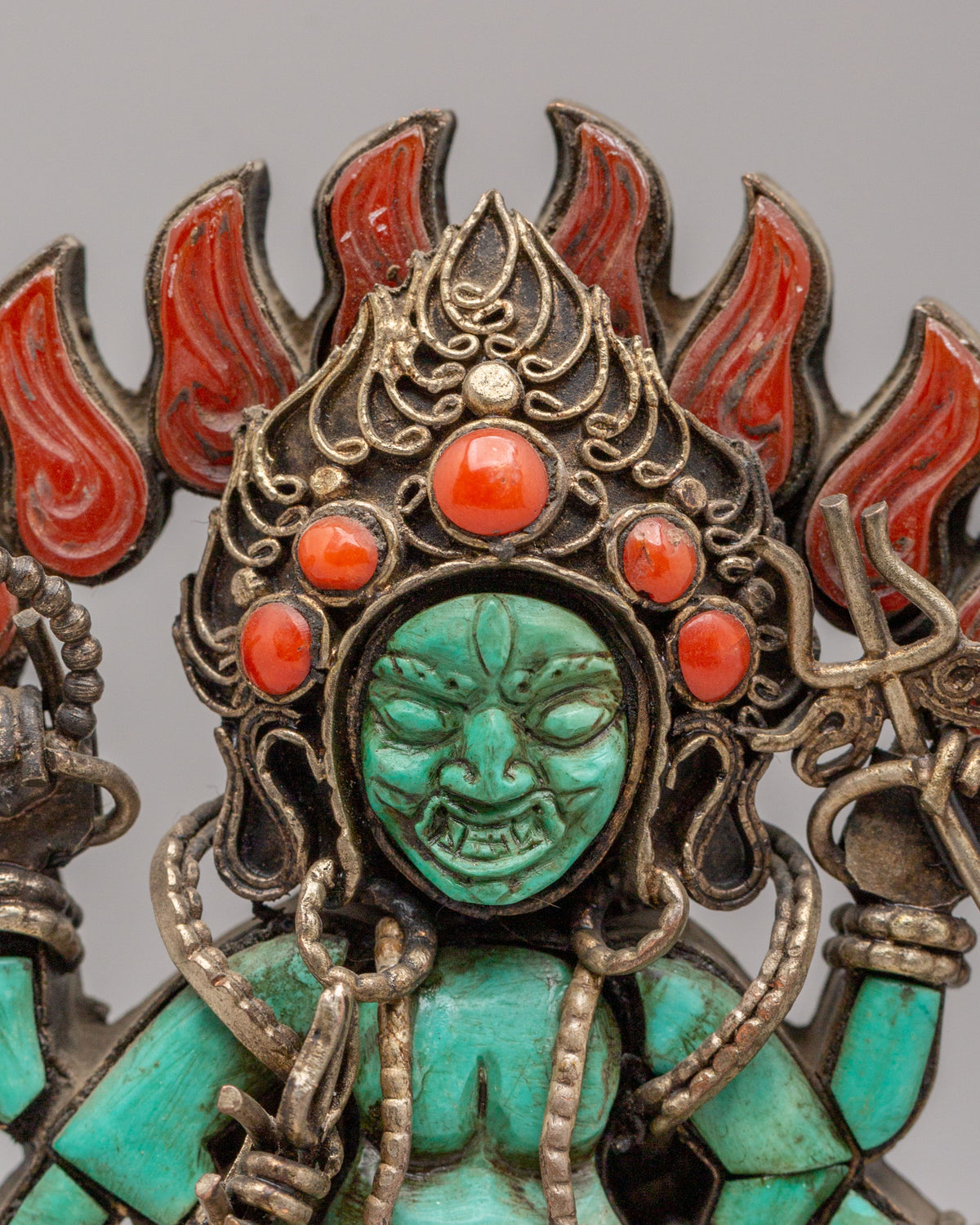 Buddhist Altar Six-Armed Mahakala Statue | Tibetan Protector Deity Sculpture