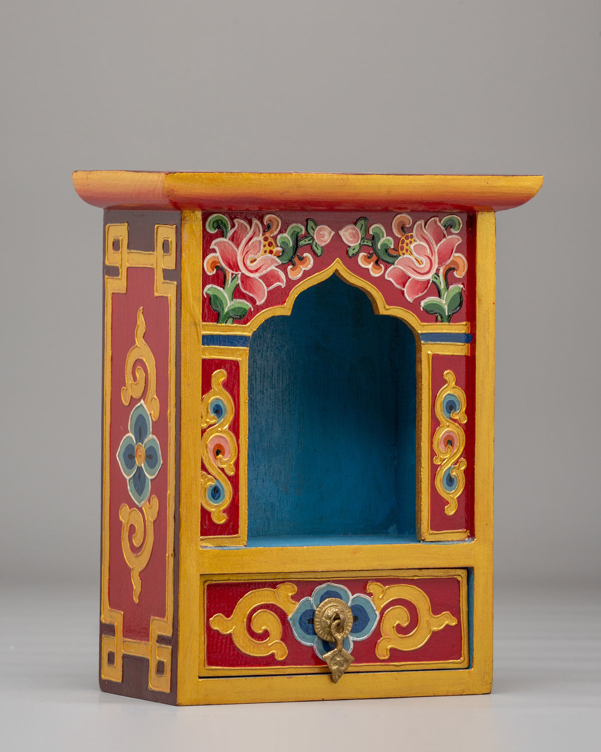 Buddhist Sacred Altar Box | Tibetan Wooden Shrine Cabinet