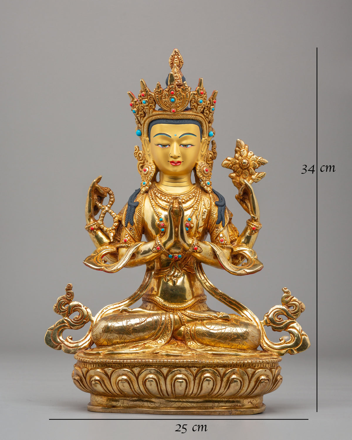 Buddhist Altar Chenrezig Sculpture | 24K Gold Gilded Compassion Statue