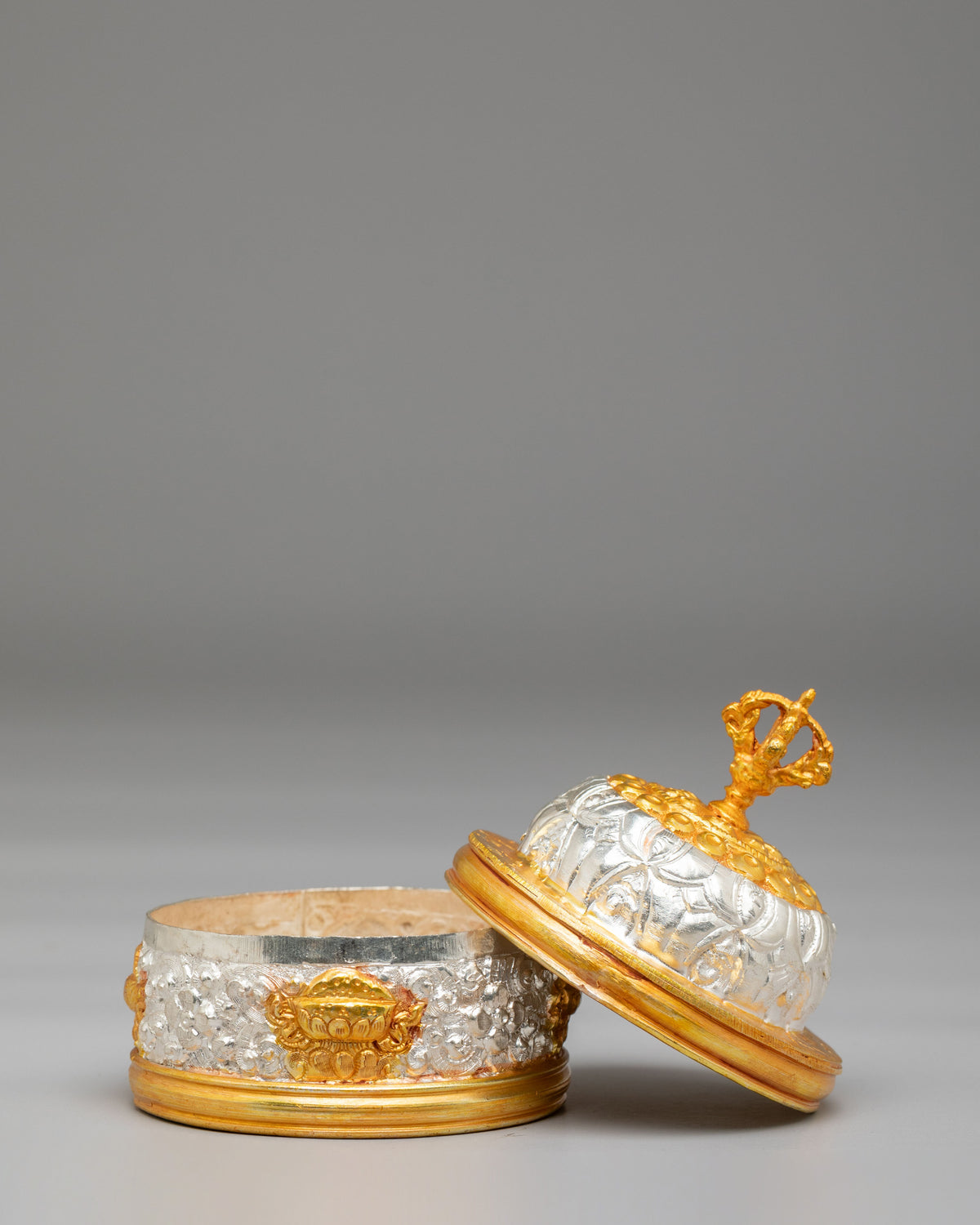 Traditional Altar Dhupur Rice Pot | Gold and Silver Plated Offering Vessel