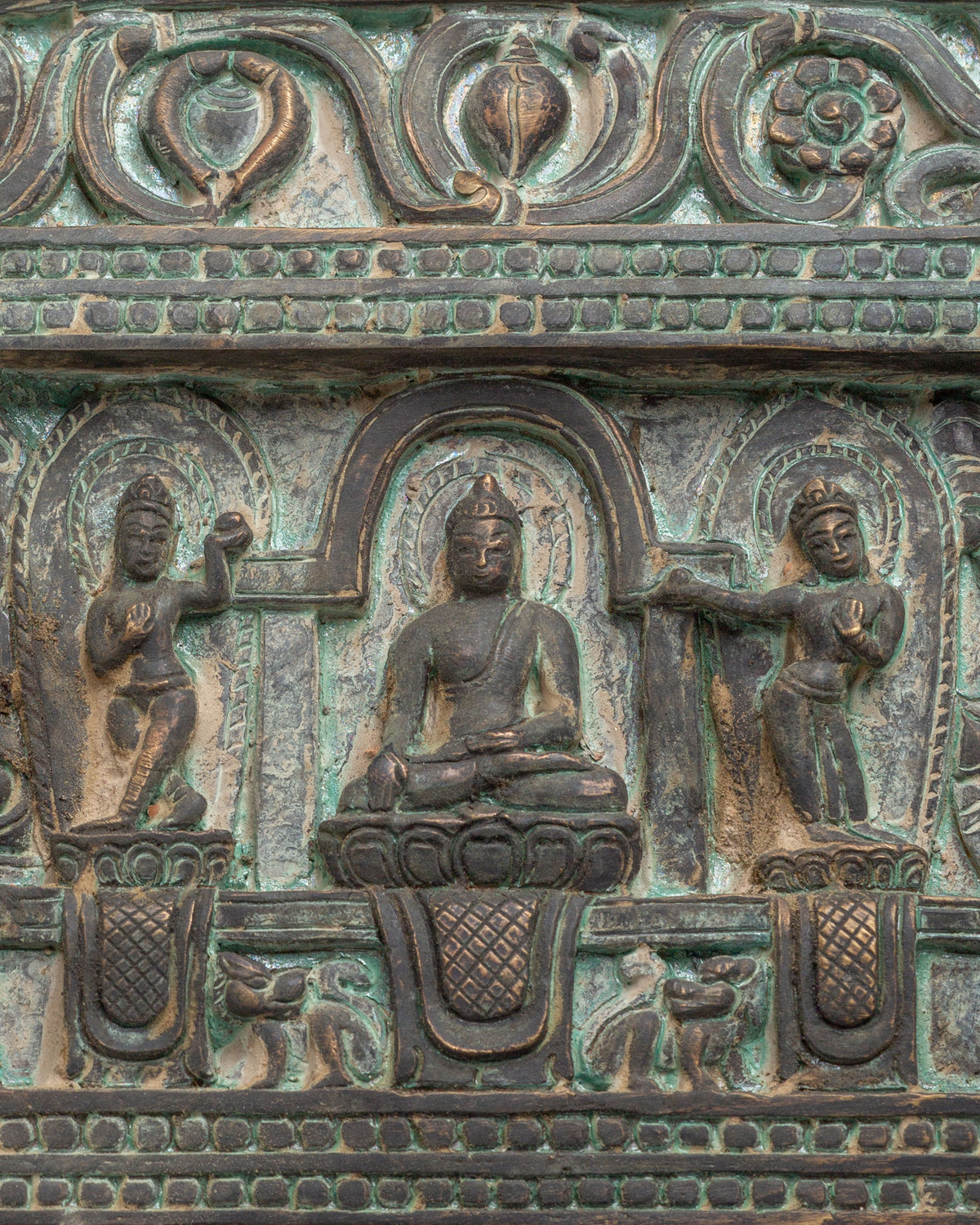 Carved Deity with Display Stand | Tibetan Buddhist Copper Artwork