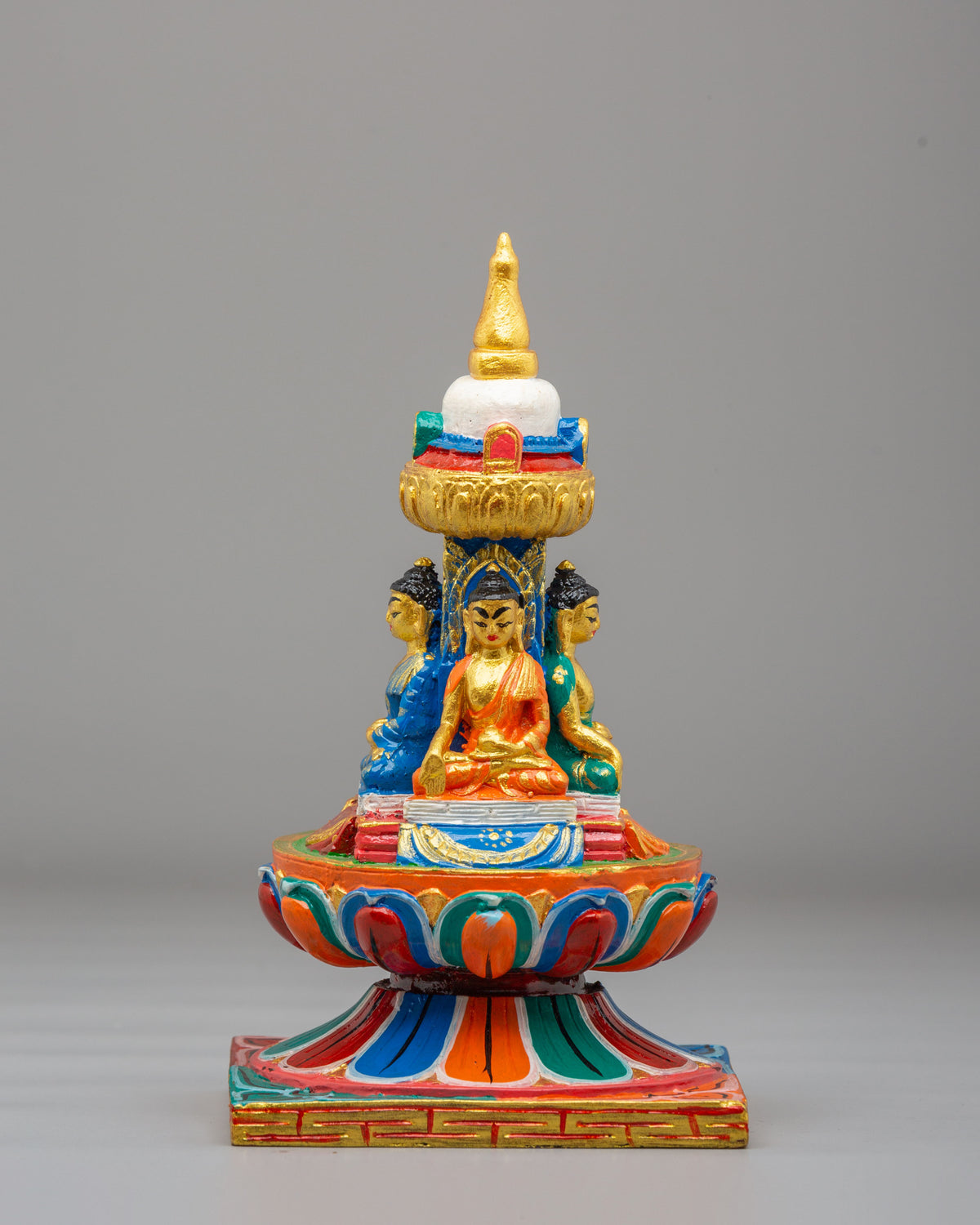 Stupa with Five Dhyani Buddhas | Handcrafted Sacred Shrine