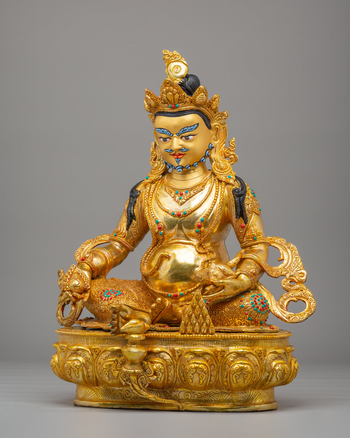 Traditional Dzambhala Altar Sculpture | 24K Gold Plated Buddhist Wealth Deity