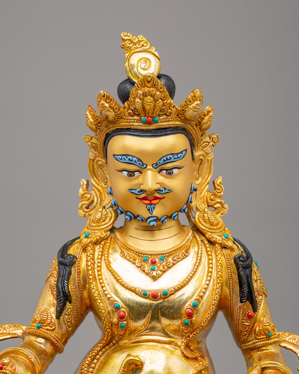 Traditional Dzambhala Altar Sculpture | 24K Gold Plated Buddhist Wealth Deity