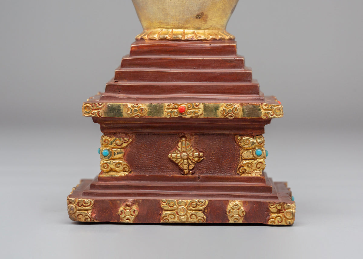 Tibetan Shrine Enlightenment Stupa | 24K Half Gold Plated Copper