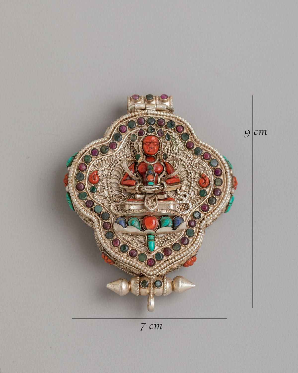 Tibetan Buddhist Amitayus Ghau Locket | Handcarved Silver Pendant