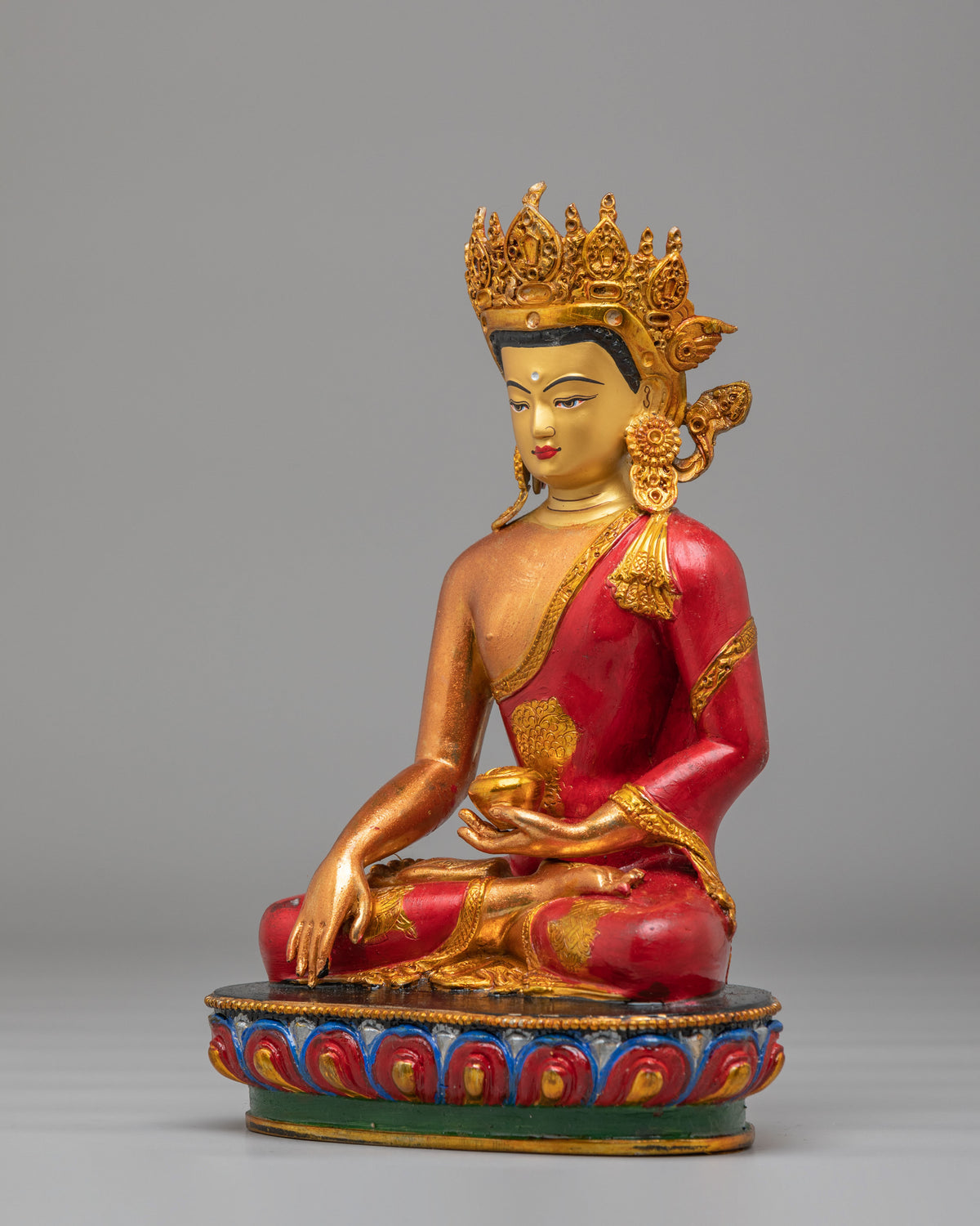 Crowned Shakyamuni Buddha Statue | Gold Plated Copper