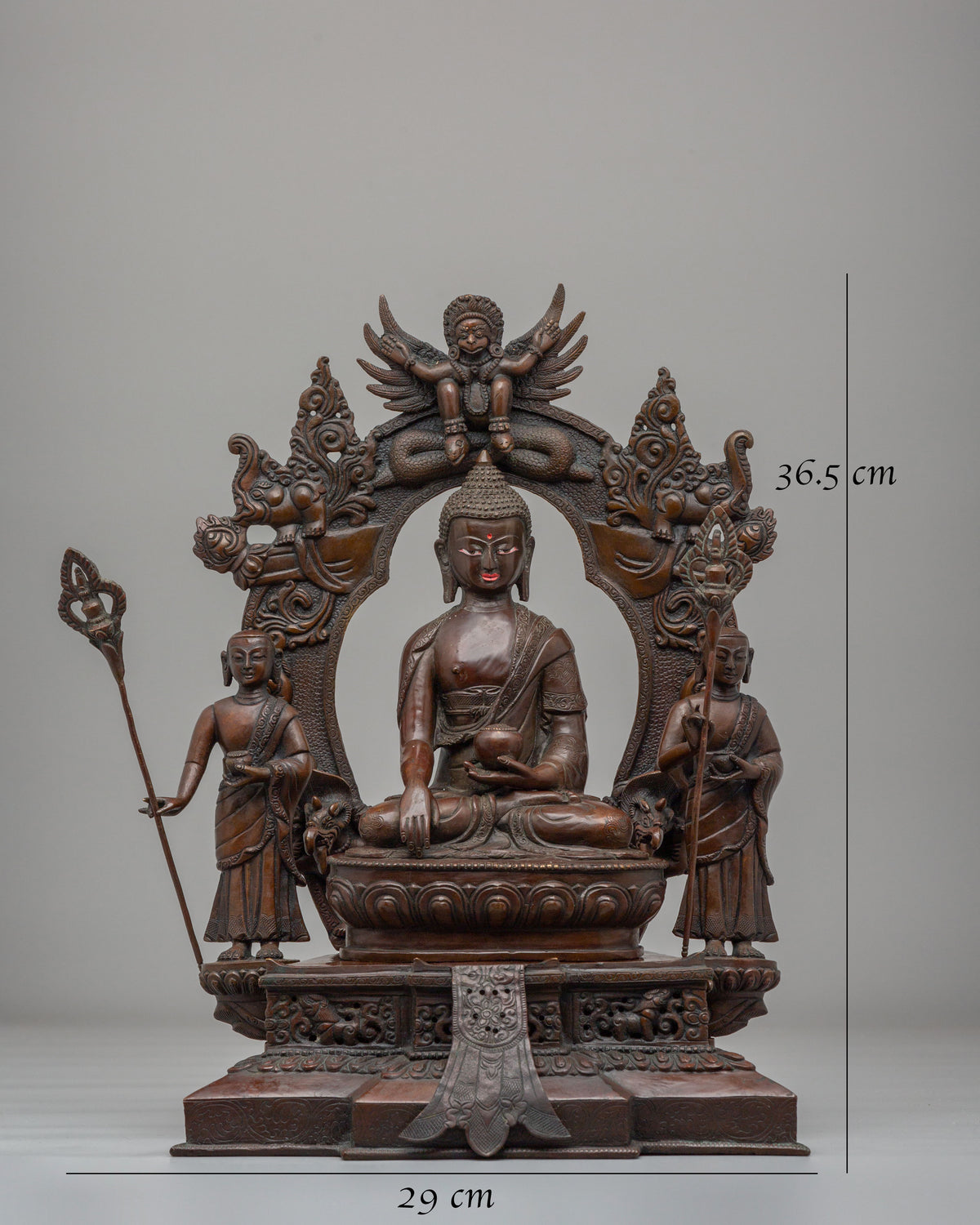 Buddha Shakyamuni with Disciples Statue | Garuda Makara Throne