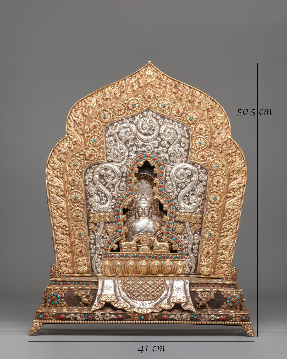 Tibetan Buddha Ghau Box | Gold and Silver Plated Shakyamuni Shrine