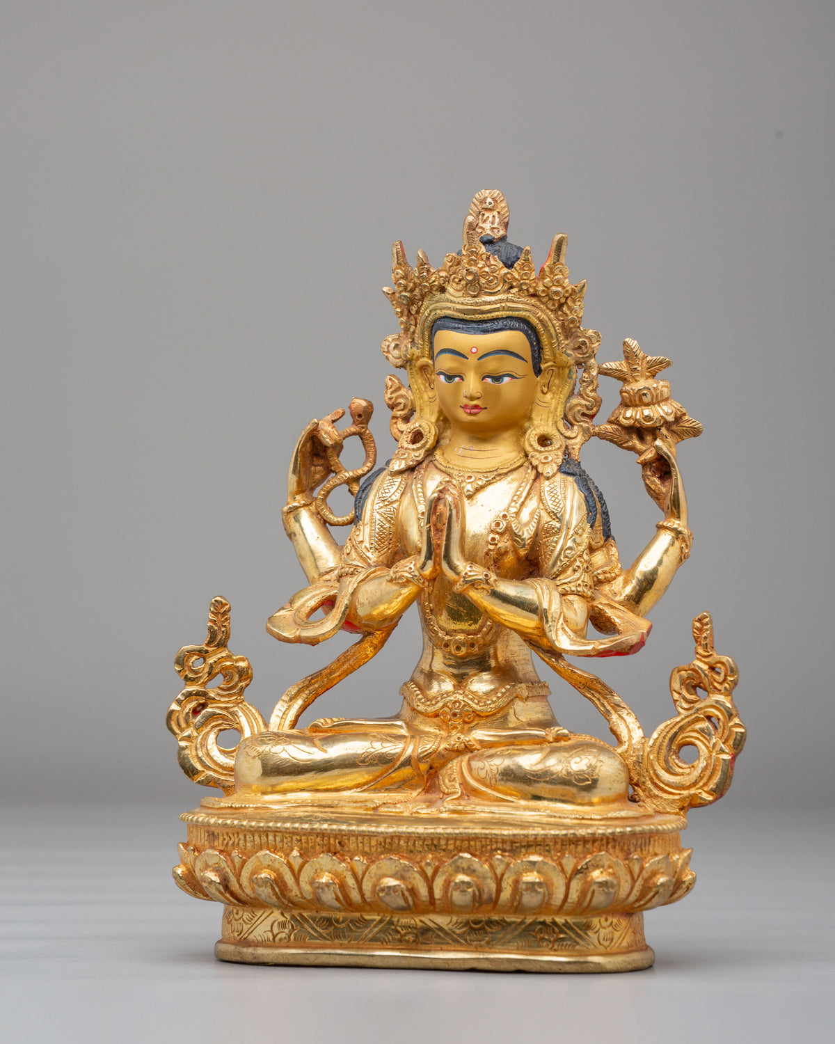 Sacred Avalokiteshvara Compassion Statue | 24K Gold Plated Copper Sculpture