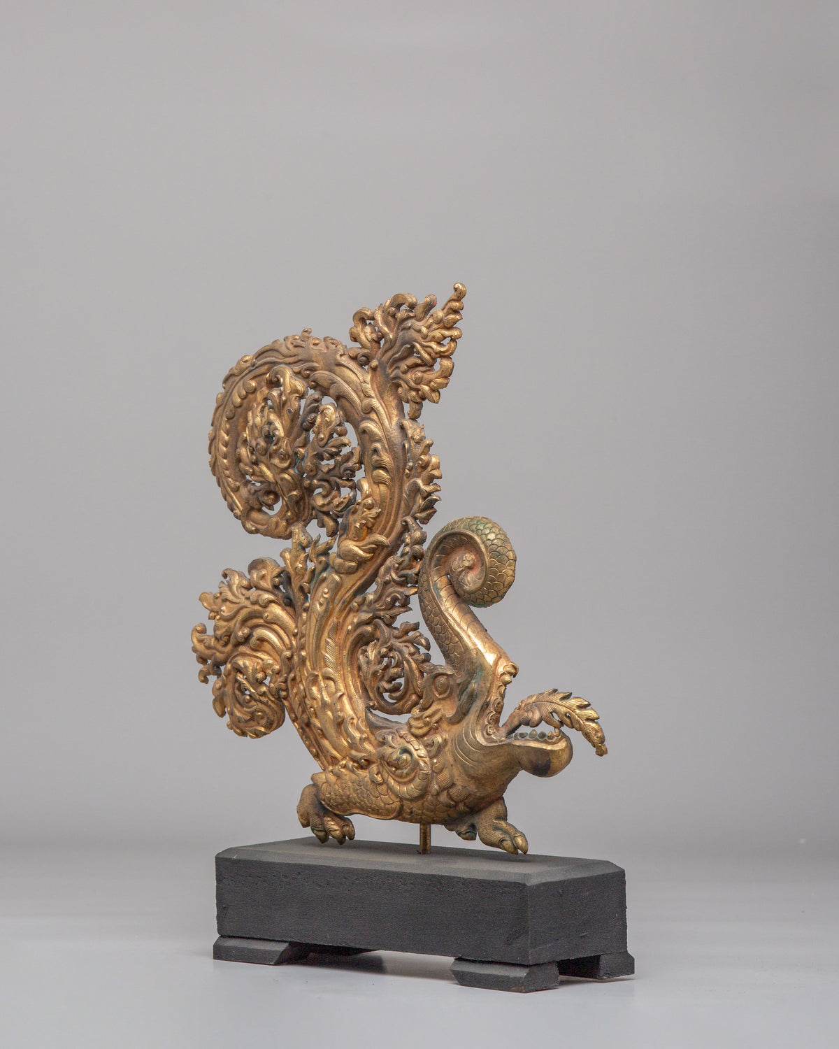 Handcrafted Makara Sculpture Pair | Gold Plated Copper Artwork