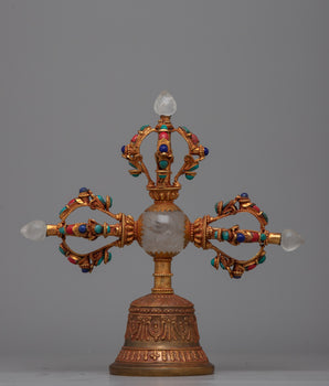 Double-Vajra Handled Bell | Tibetan Ritual Instrument Symbolizing Spiritual Union and Clarity