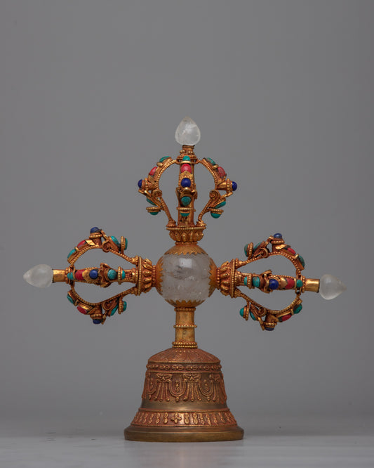 Double-Vajra Handled Bell | Tibetan Ritual Instrument Symbolizing Spiritual Union and Clarity