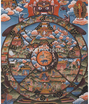 Old Vintage Wheel of Life with Top and Bottom Torn - Best to buy with Brocade | Bhavachakra |