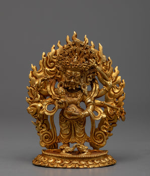 24k Gold Plated White Mahakala Statue