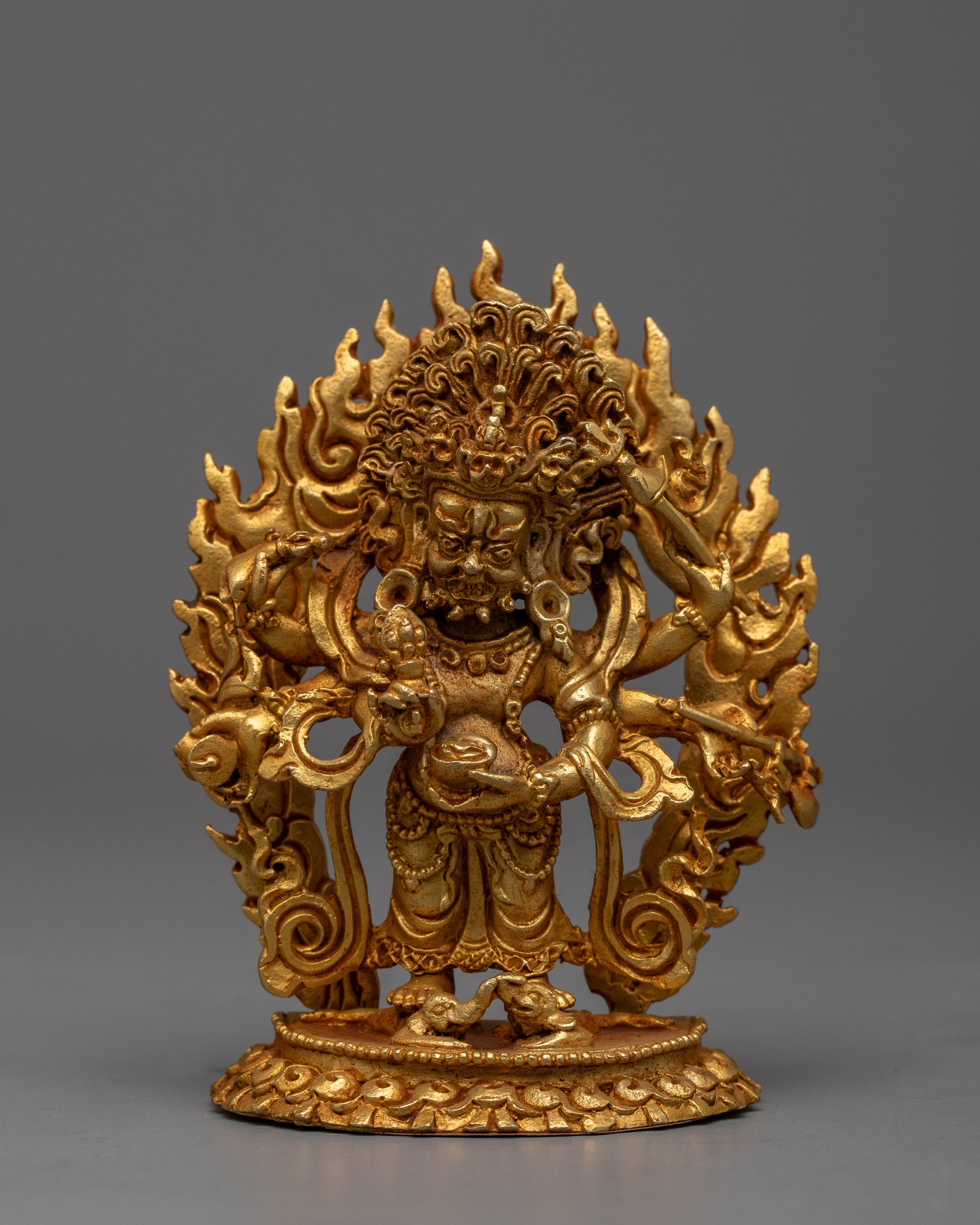 24k Gold Plated White Mahakala Statue