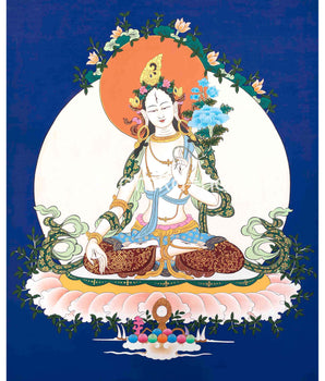 Pacifying White Tara Sitting in Abhaya Mudra Postures | Tibetan Original Handmade Thangka |