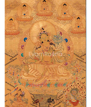 Full Gold Style Green Tara Thangka |Original Hand Painted Tibetan Buddhist Wall Hanging Healing Art |