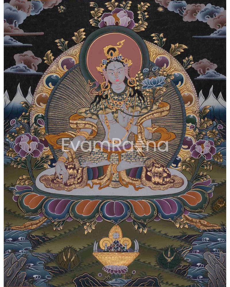 Beautifully Hand-Painted White Tara Thangka: