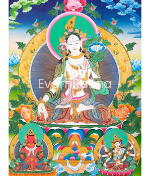 Beautifully Hand-Painted White Tara | Female Bodhisattva Thangka | Mother Goddess |