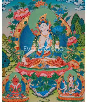 Original Hand-Painted White Tara and Namtose Thangka | Fine Quality Thangka Painting |