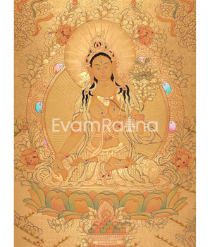 Beautifully Full Gold White Tara Thangka | Goddess Of Compassion and Healing |