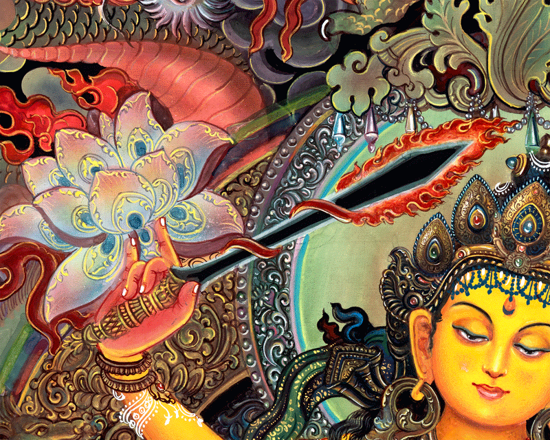 The Bodhisattva of Wisdom Manjushri Thangka Print | Vajrayana Deity Jampelyang Canvas Print