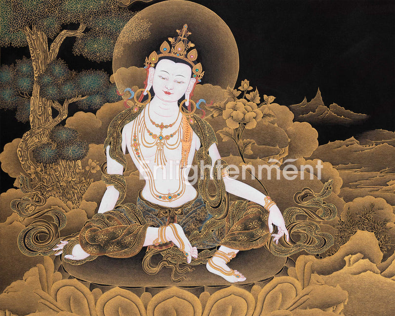 Black and Gold Avalokiteshvara Thangka | Chenrezig, The Deity Of Compassion | Traditional Artwork