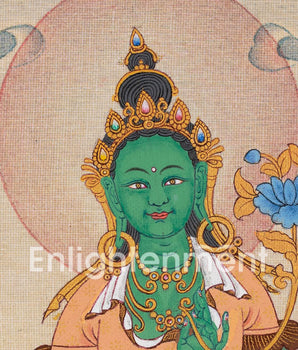 The Grace of Green Tara | Hand Painted Thangka For Decor | Traditional Tibetan Artwork