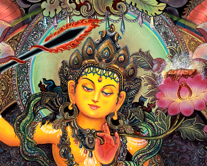 The Bodhisattva of Wisdom Manjushri Thangka Print | Vajrayana Deity Jampelyang Canvas Print