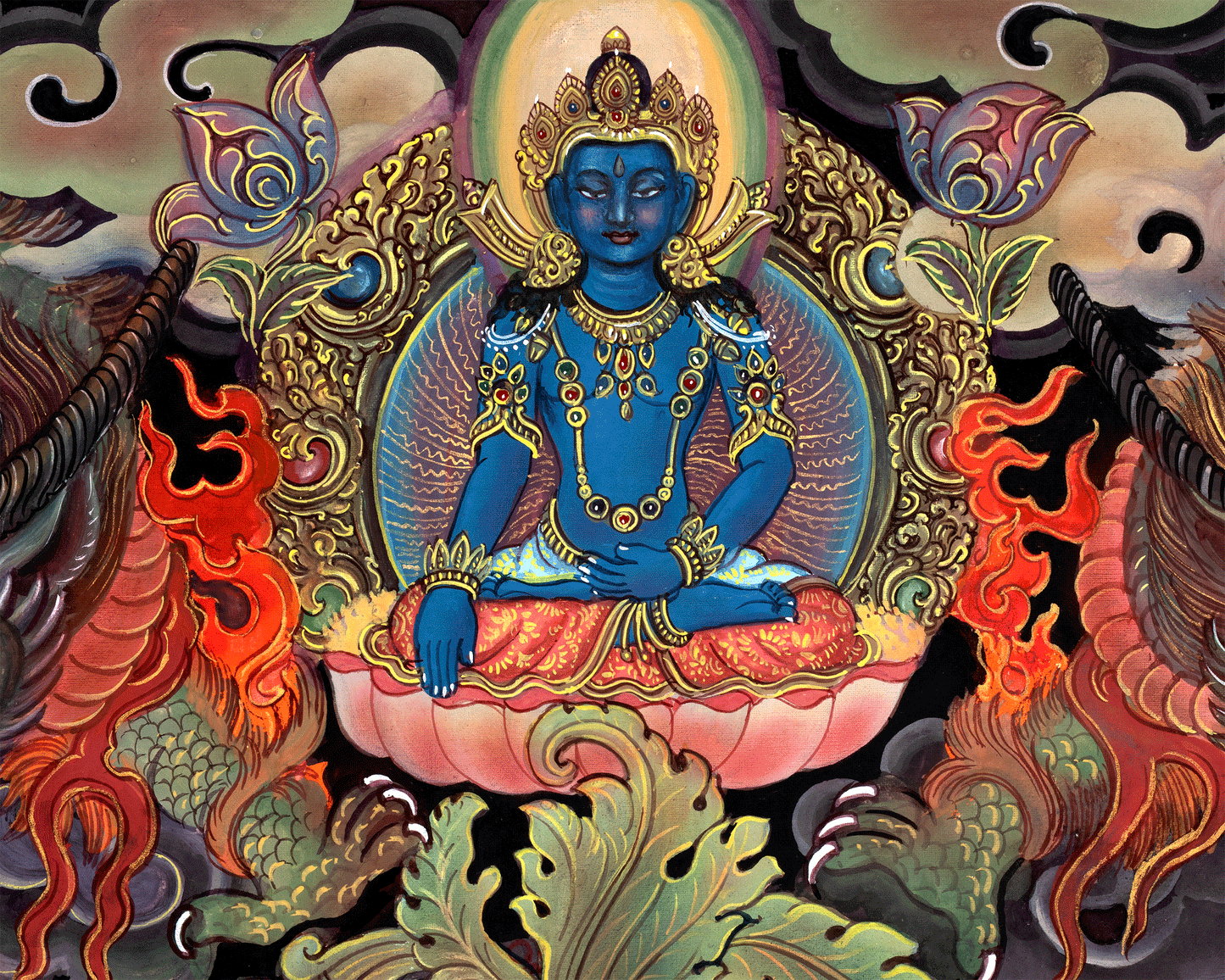 The Bodhisattva of Wisdom Manjushri Thangka Print | Vajrayana Deity Jampelyang Canvas Print