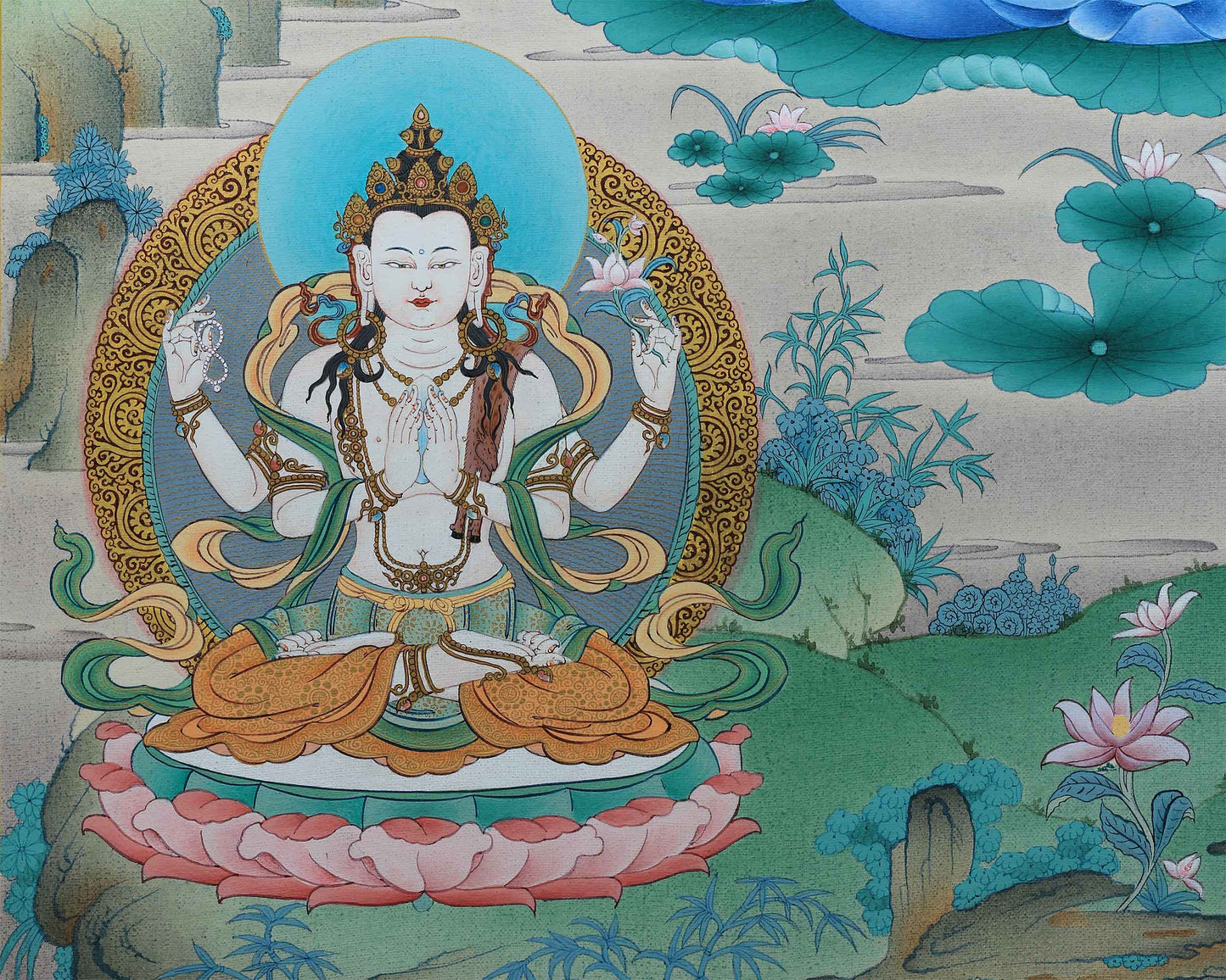 Buddhist Art: The Manjushri Thangka Print | Marvelous Manjushree Wall Decor | Tibetan Buddhism Art