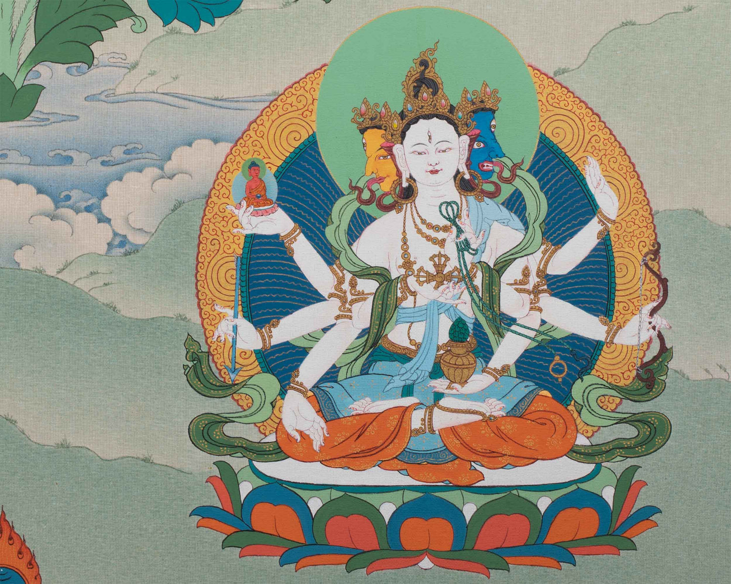 Amitayus With White Tara and Namgyalma Thanka Print | Bodhisattva Canvas Print | Tibetan Buddhism Art