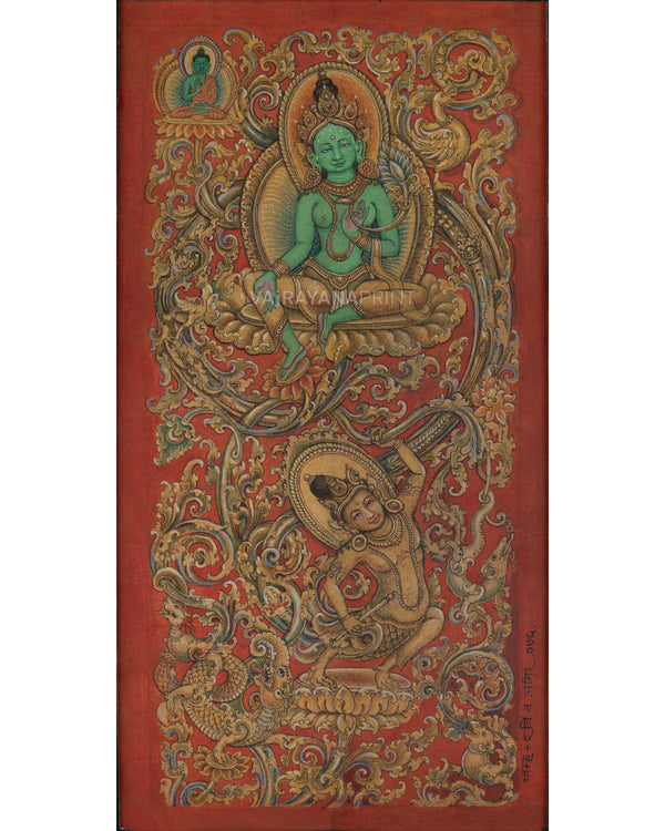 Mother Tara with Amoghasiddhi Thangka Print For Green Mantra Practice | Spiritual Room Decor