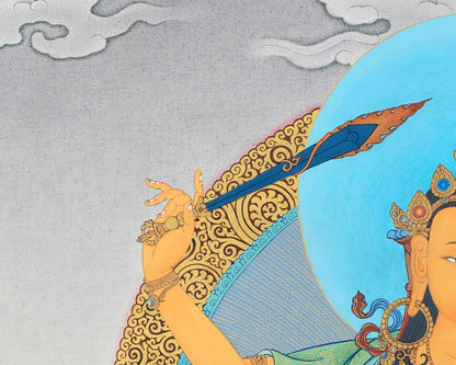 Buddhist Art: The Manjushri Thangka Print | Marvelous Manjushree Wall Decor | Tibetan Buddhism Art