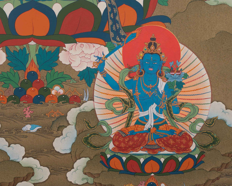 Explore The Compassion With Manjushree Thangka Print | Bodhisattva Artwork | Traditional Decor