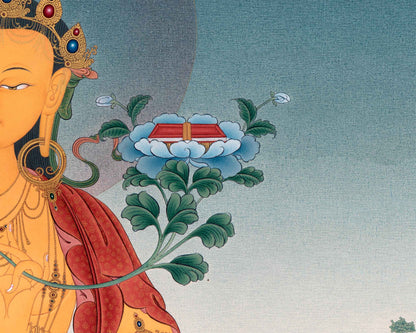 Divine Manjushri Thangka Print for Yoga Practice | Manjushri Symbol of Wisdom and Compassion Wall Hanging | Nepal Art