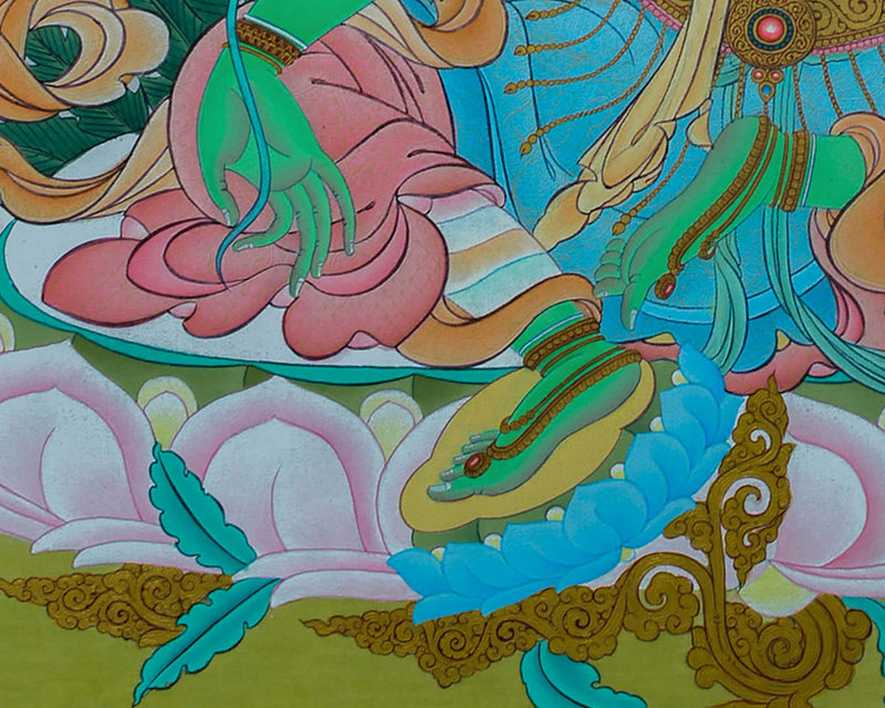 Green Tara Thangka Art | Karma Gadri Style Painting | Himalayan Wall Decor
