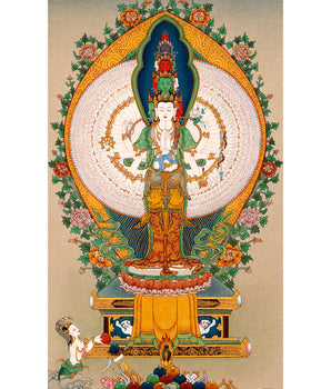 Traditionally Hand-Painted Chenrezig 1000 Arms Thangka | Himalayan Buddhist Sacred Art
