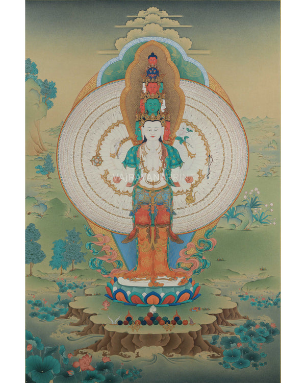 1000 Armed Chenrezig | Avalokiteshvara Thangka Print | Canvas Print