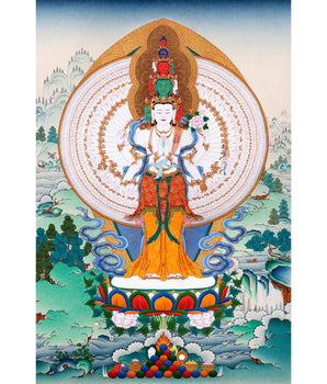 1000 Armed Chenrezig Thangka | Auspicious Buddhist Meditational Deity
