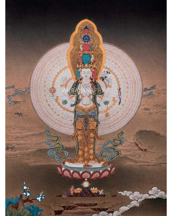 1000 Armed Avalokiteshvara Thangka Print | Traditional Tibetan Painting