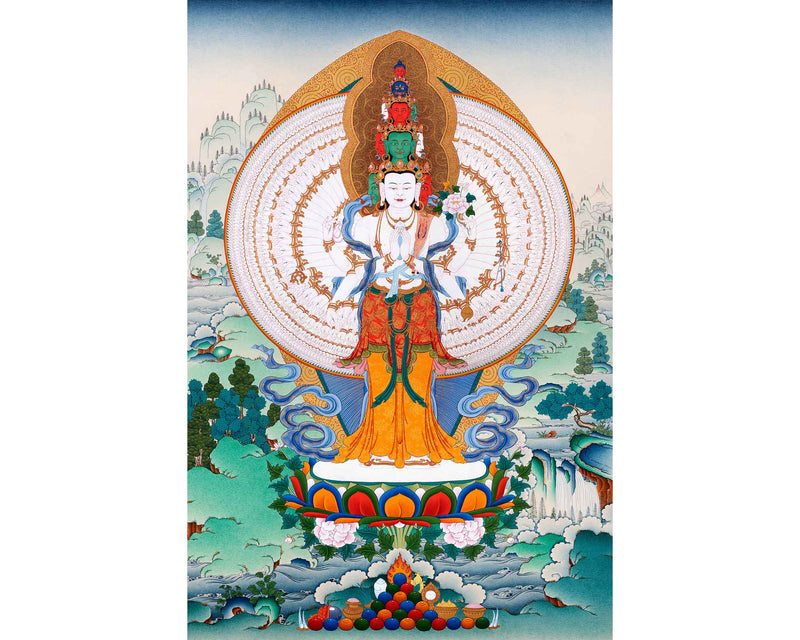 1000 Armed Chenrezig Thangka | Auspicious Buddhist Meditational Deity