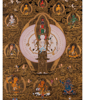 1000 Armed Chenrezig Thangka | Traditional Karma Gadri Art