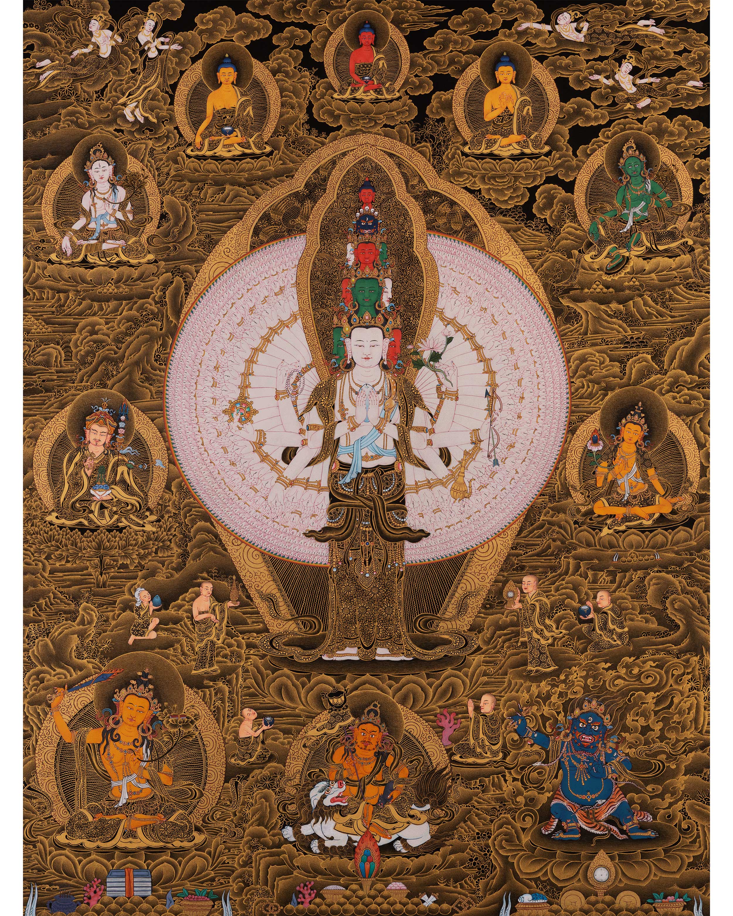 1000 Armed Chenrezig Thangka | Traditional Karma Gadri Art