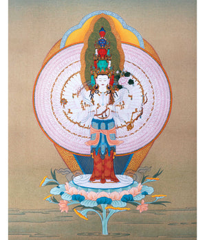 1000 Armed Chenrezig Practice Thangka On Cotton Canvas Using Acrylic Colors | Sacred Art for Daily Practice