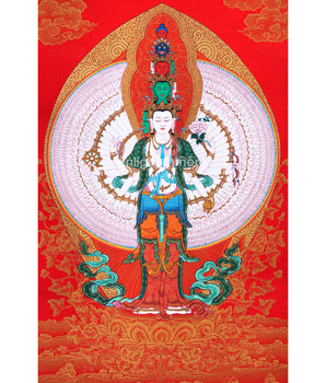 Himalayan Tibetan Thangka For 1000 Arm Chenrezig Sadhana Practice | Traditional Tibetan Bodhisattva Art